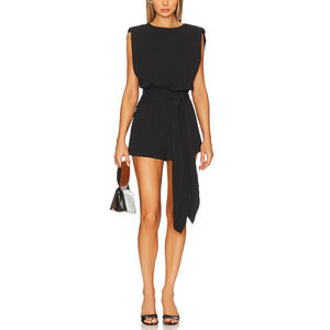 Amanda Uprichard 'Tropics' Black Georgette Waist Tie Romper Size XS